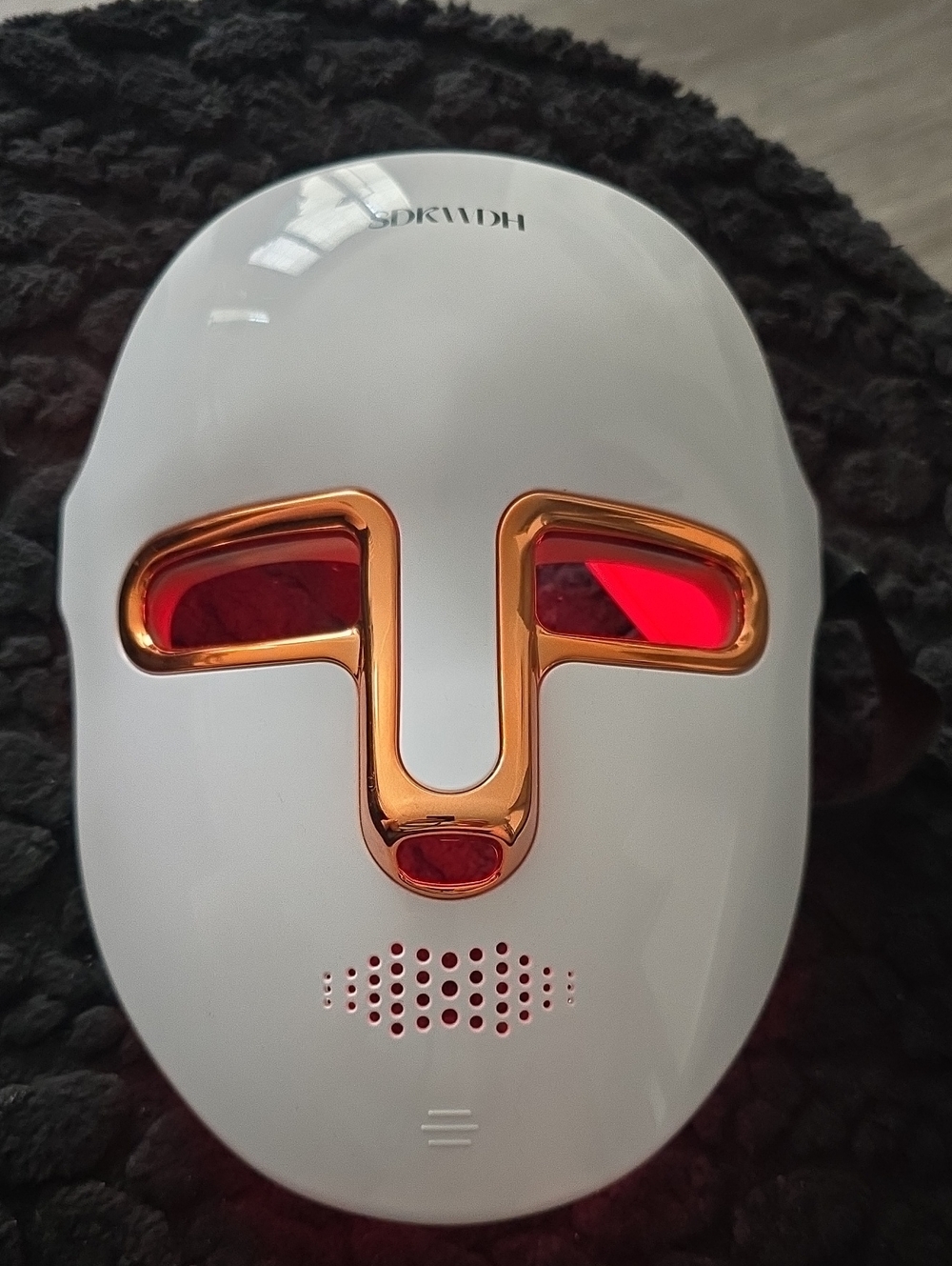 LED Facial Therapy Mask in White with Gold Accents